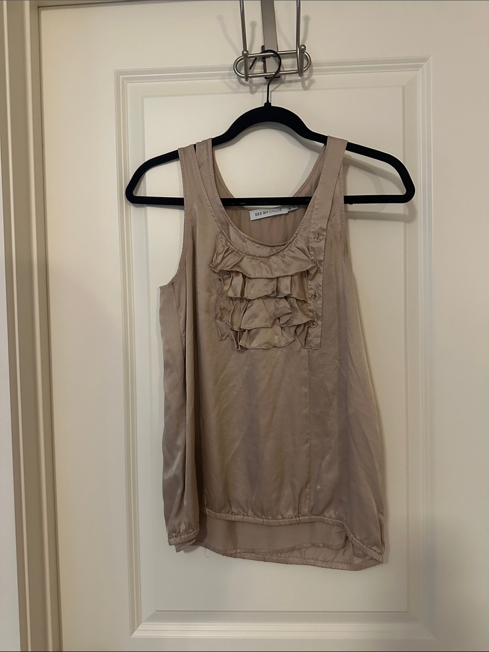 See By Chloe Beige Ruffle Front Silk-Effect Camisole
